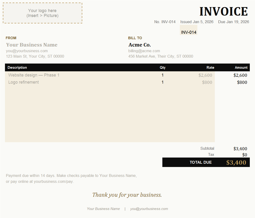 Create Invoice tab