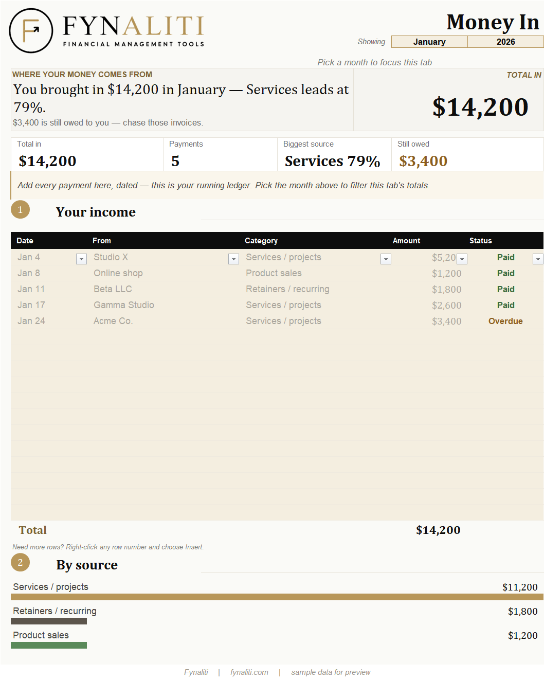 Money In tab