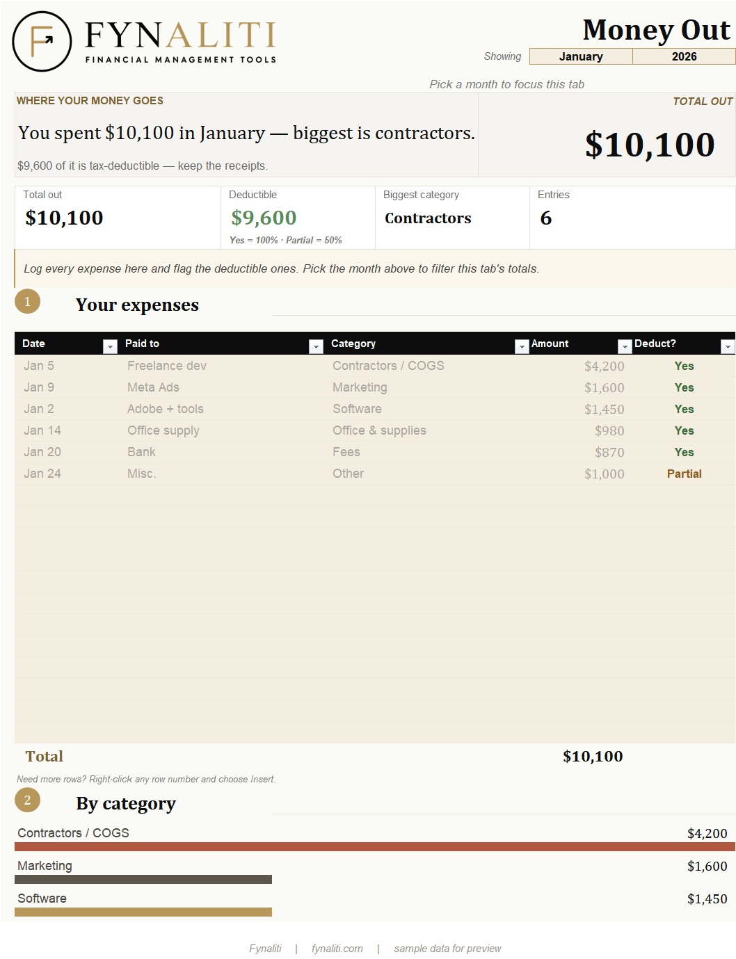 Money Out tab