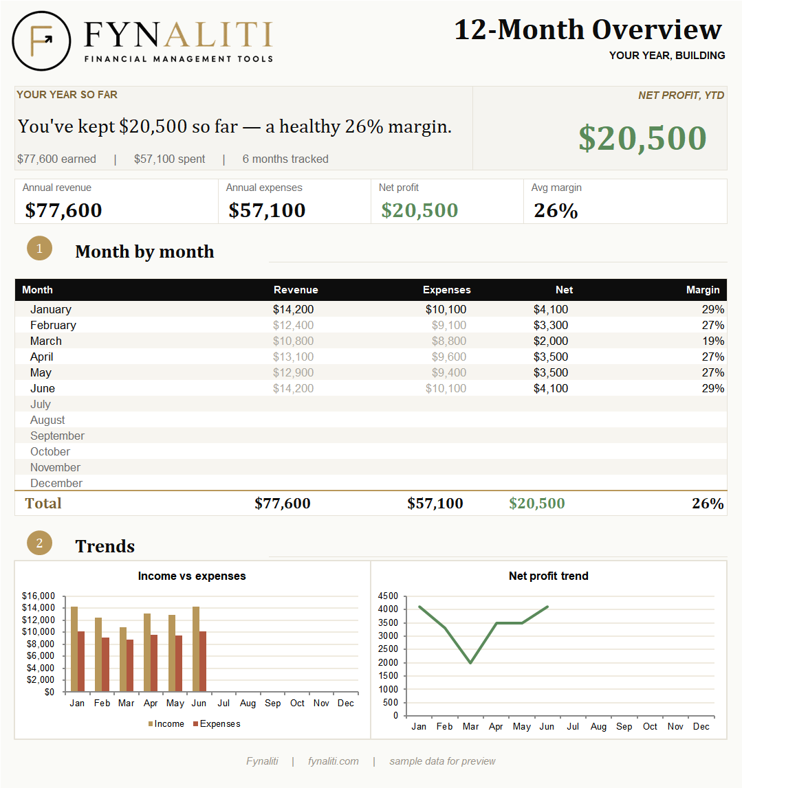 12-Month Overview tab